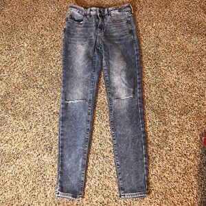 American Eagle Hi-Rise Jegging Blue Wash Distressed Knee Rips Size 2‎